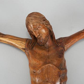 A carved wood crucifix, 18th/19th century.