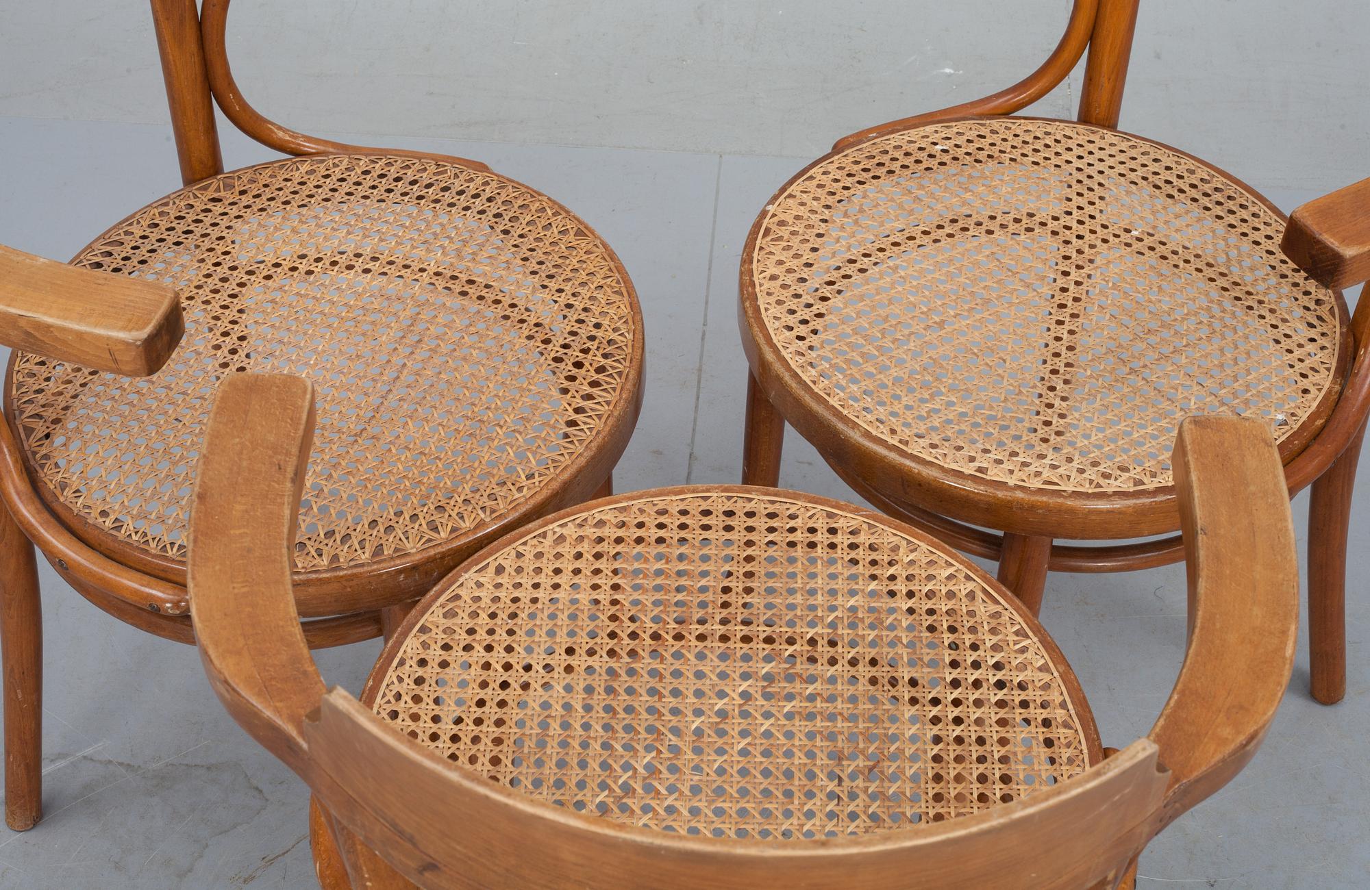 KARMSTOLAR, 3 st, Thonet, 1900-talets första hälft, stämpelmärkta.