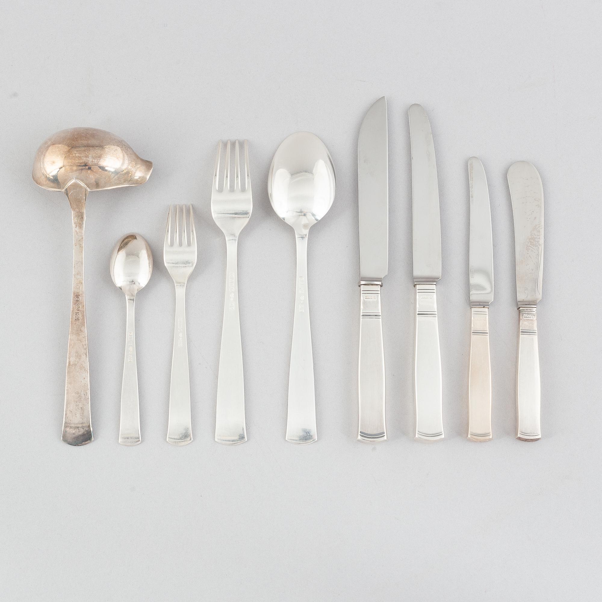 Jacob Ängman, a 90-piece silver flatware set, "Rosenholm", GAB, Eskilstuna & Stockholm, Sweden, 1947-1980.
