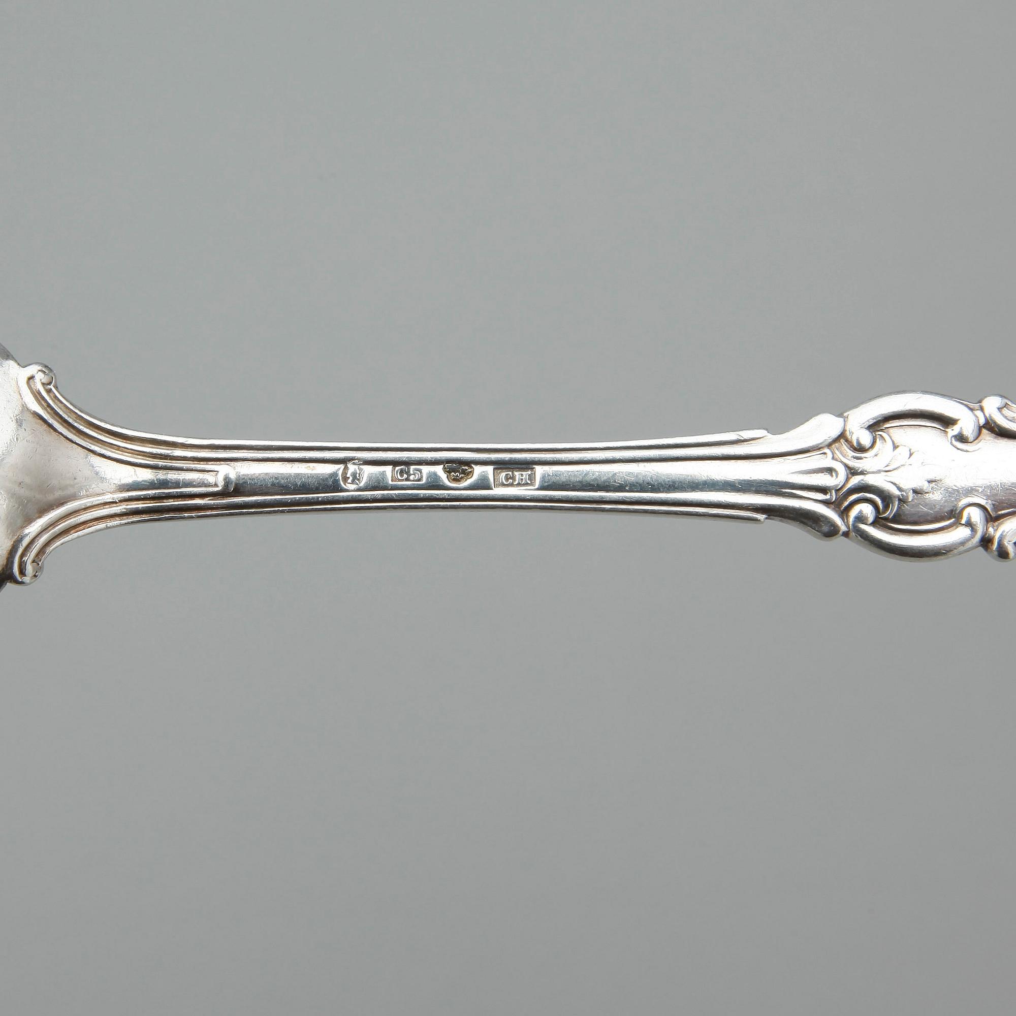 EFTERRÄTTSSKEDAR, 7 st silver, Christian Hammer, Stockholm 1857. Total vikt ca 266 gram.