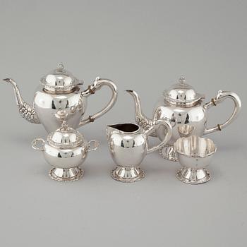 KAFFE- OCH TESERVIS, 5 delar, sterling silver, Peru, 1900-tal.