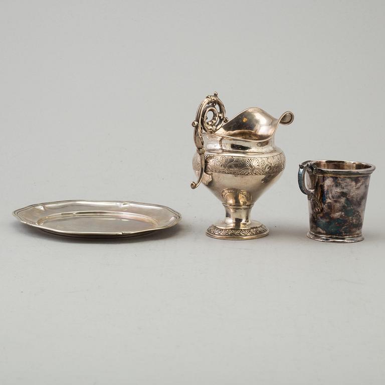 CREAMER, DISH, CUP, silver, 19th and 20th century.