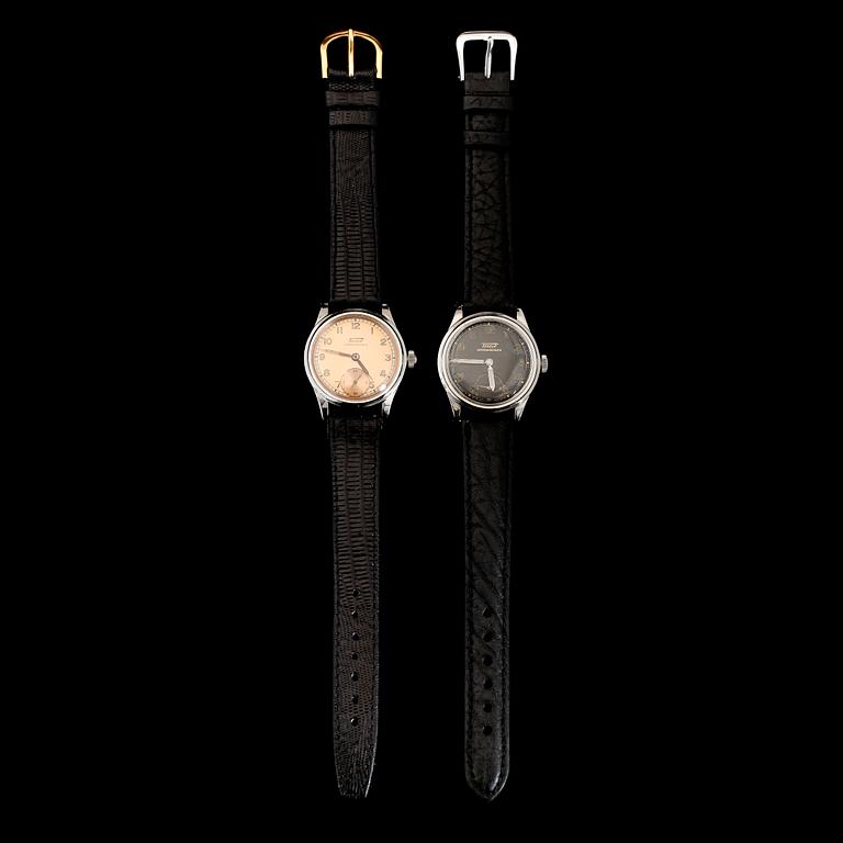 ARMBANDSUR, 2 st, stål, Tissot Antimagnetique, bla 1940-tal.