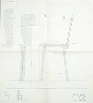 ARBETSRITNINGAR, för enkla möbeltyper av Carl Malmsten, Natur och Kultur 1942. Fyra häften och en broschyr.