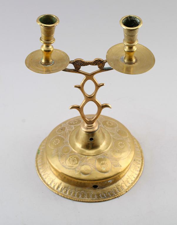 KANDELABER, mässing, barock, 1700-tal.