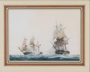 Christopher Mayger, English and American frigate in battle.