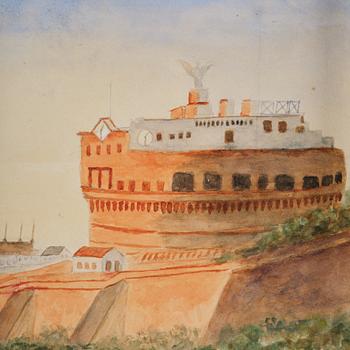 Primus Mortimer Pettersson, "Utsikt över Tibern i Rom med Peterskyrkan och Engelsborg".