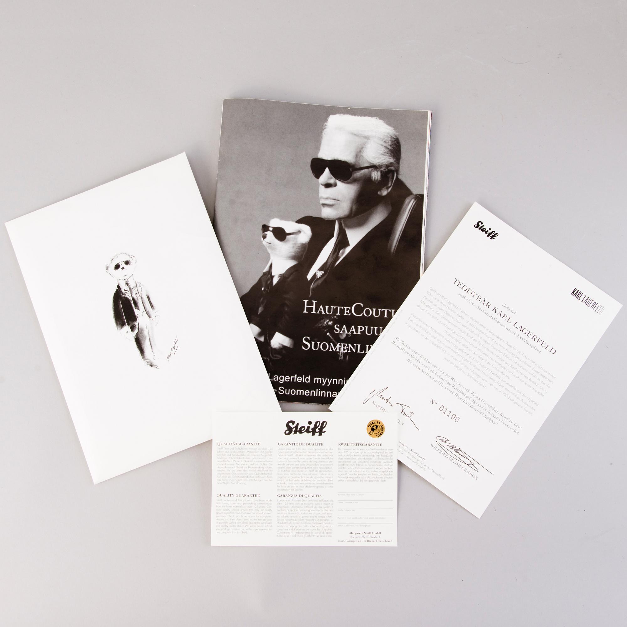 STEIFF / KARL LAGERFELD, NALLE, Limited edition, numrerad 1190/2500, Tyskland 2009.