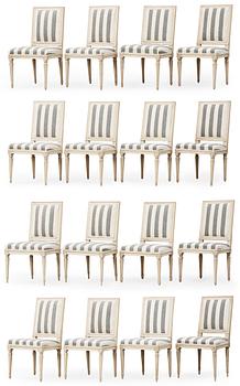 A matched set of 15 (+1 later) Gustavian late 18th century chairs.