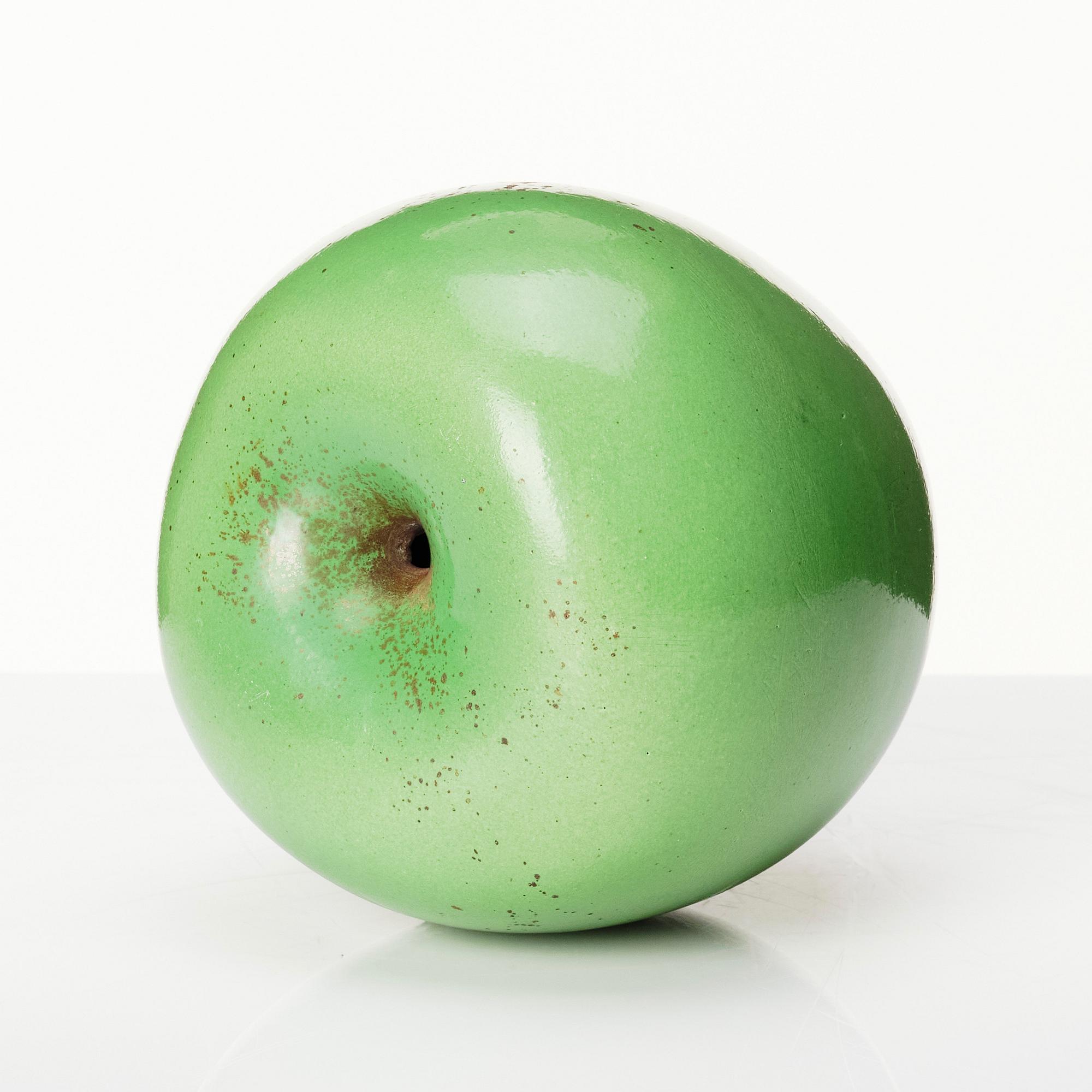 Hans Hedberg, a faience sculpture of a green glazed apple, Biot France.