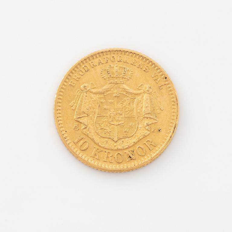 Oscar II, guldmynt, 10 kronor, 1883.