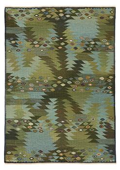 Barbro Nilsson, MATTO, "Tånga, grön", flat weave, ca 246,5 x 170 cm, signed AB MMF BN.