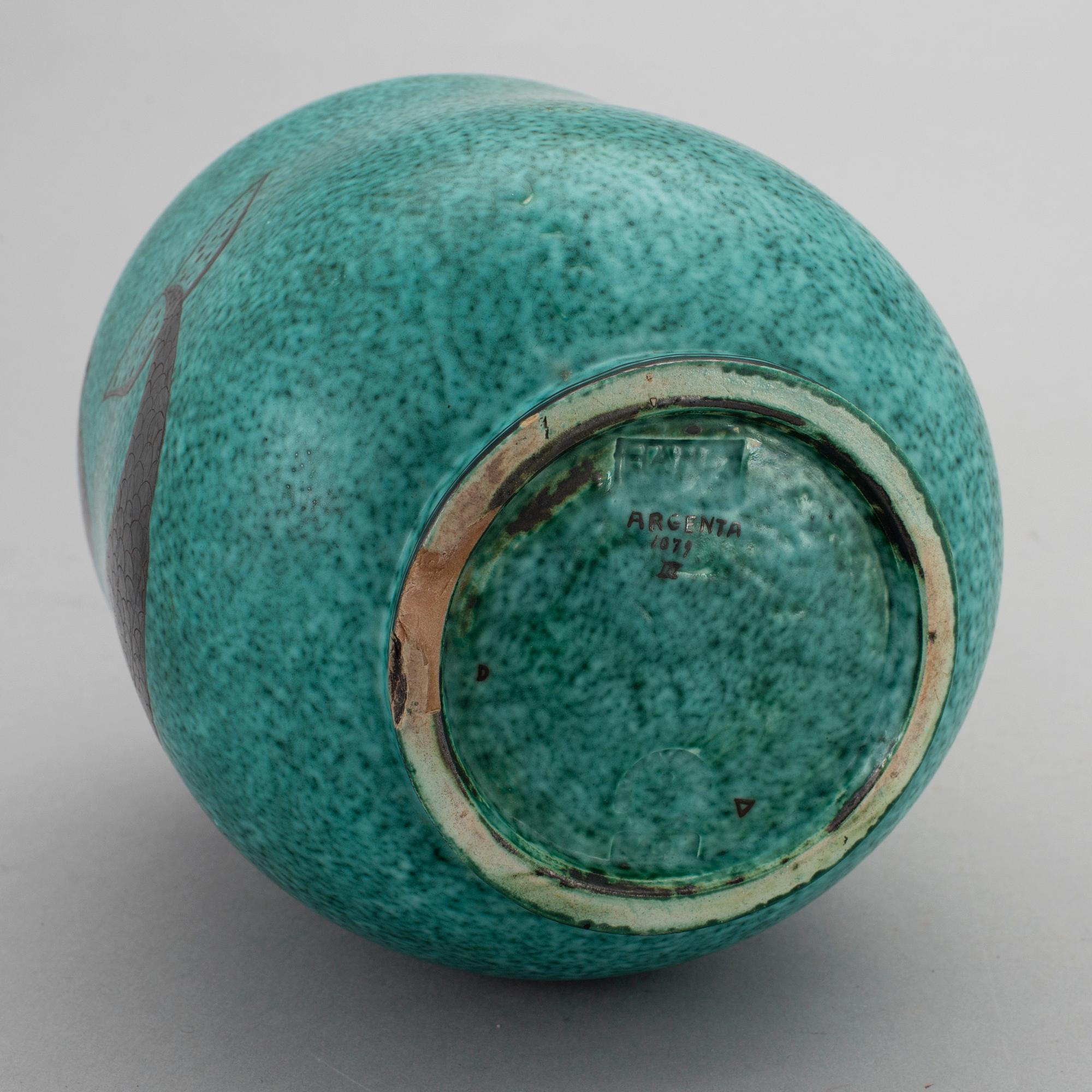 A WILHELM KÅGE stoneware vase, "Argenta" Gustavsberg.