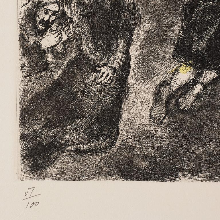 MARC CHAGALL, handkolorerad etsning, 1958, signerad med blyerts och numrerad 51/100.