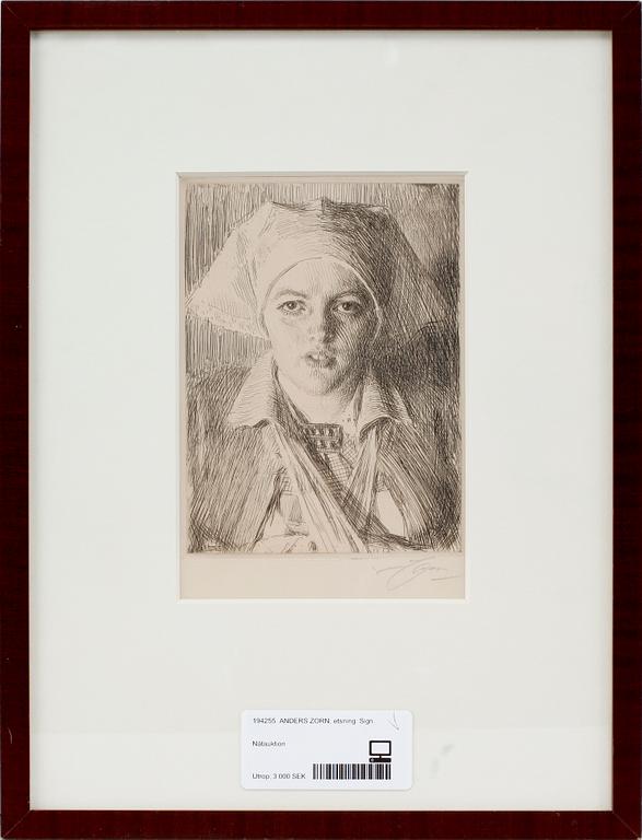 ANDERS ZORN, etsning. Sign.