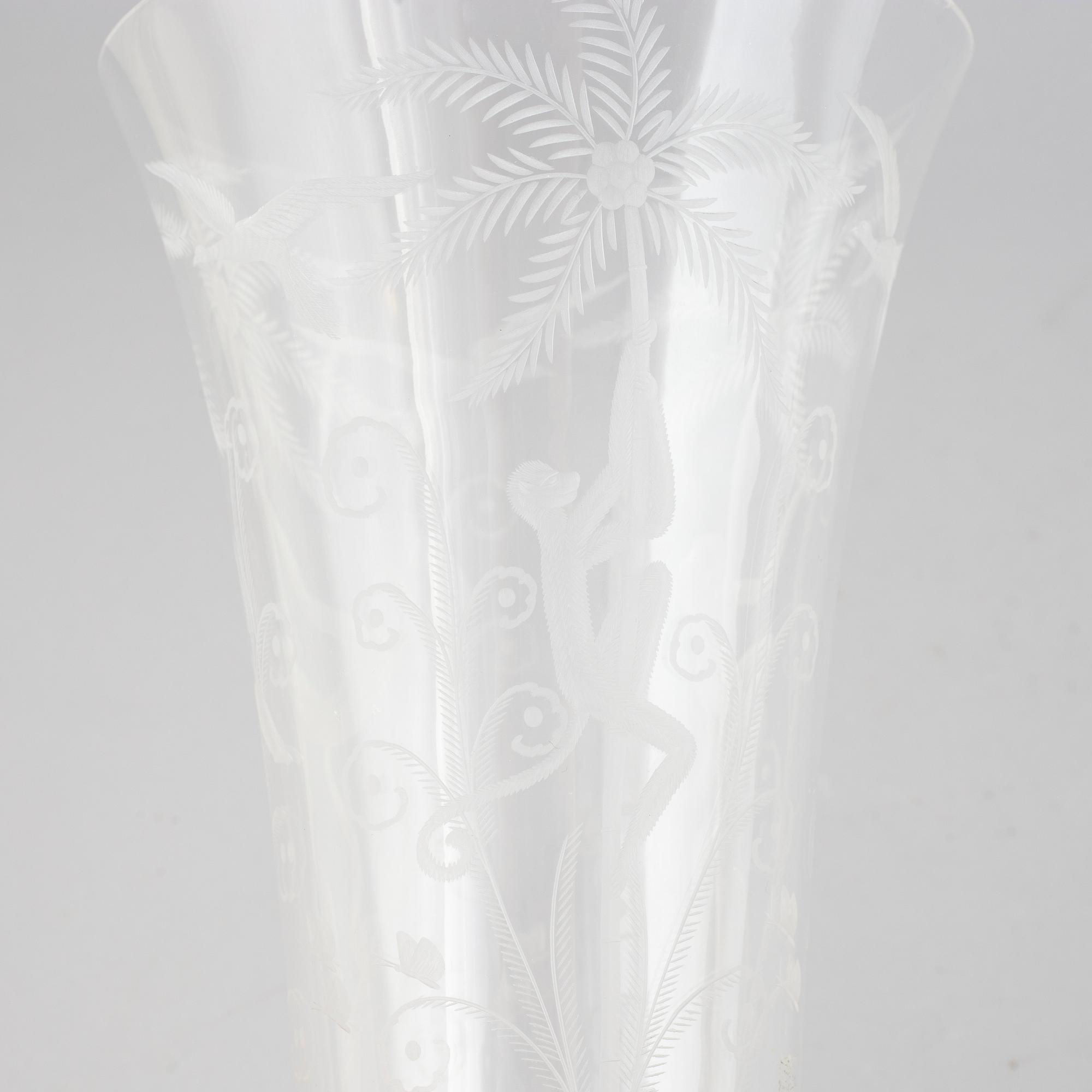 Edward Hald, a glass vase, 'Urskogen', Orrefors, numbered 378.