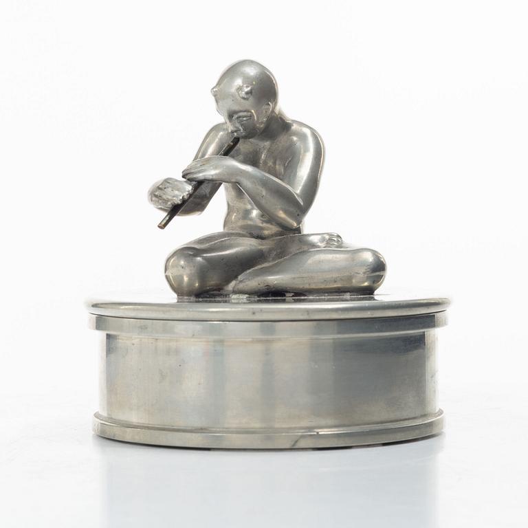 Nils Fougstedt, a pewter and brass lidded jar, Firma Svenskt Tenn, 1949, the jar with model nr A31.