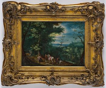 Paul Bril, attributed to, Expansive landscape with a hunting party.
