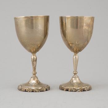 12 sterling silver wine glasses from Mexico, mid 20th Century.