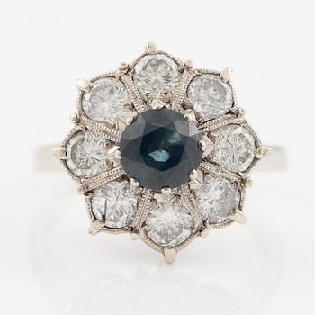 Ring, 14K white gold with sapphire and brilliant-cut diamonds, Austria.