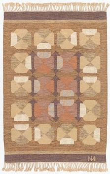 Alestalon  Mattokutomo, a flat weave rug, signed, Finland, approx. 203 x 141 cm.