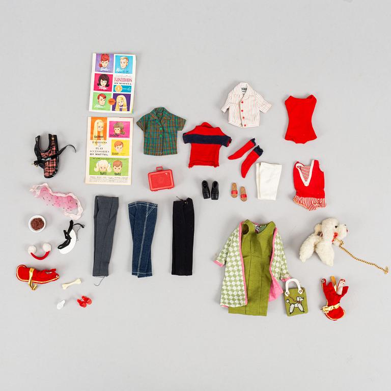 Three Barbiedolls with accessories, Mattel, 1960's.