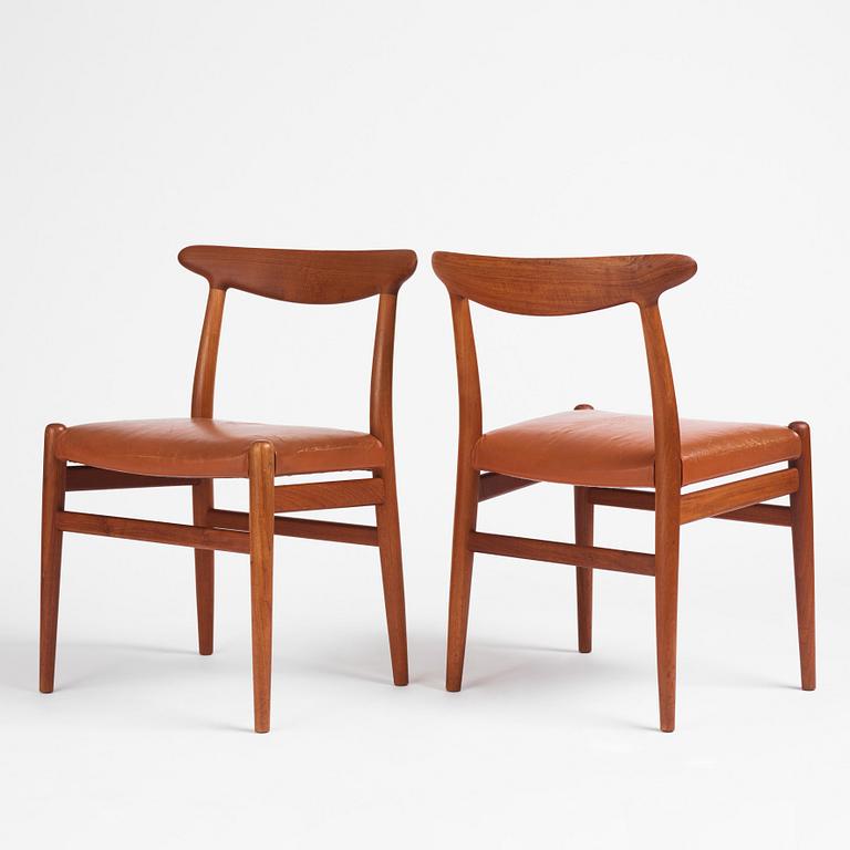 Hans J. Wegner, a set of eight teak chairs model "W2", C.M. Madsens Fabriker, Denmark 1950s.