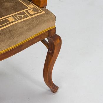 An eight piece Art Nouveau lounge suite in mahogany, Belgium/Netherlands, early 20th century.