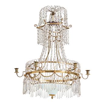 70. A late Gustavian early 19th Century seven-light chandelier.