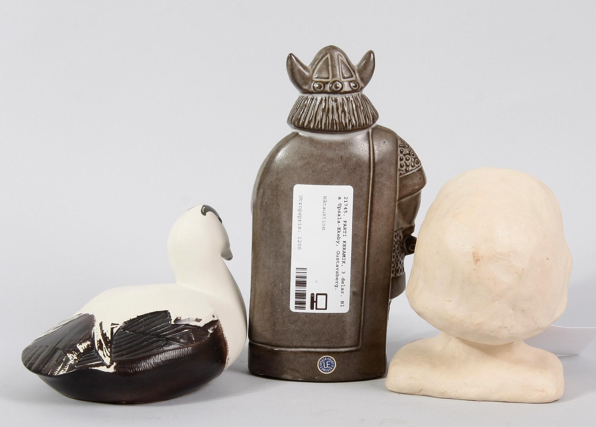 PARTI KERAMIK, 3 delar. Bl a Upsala-Ekeby, Gustavsberg.