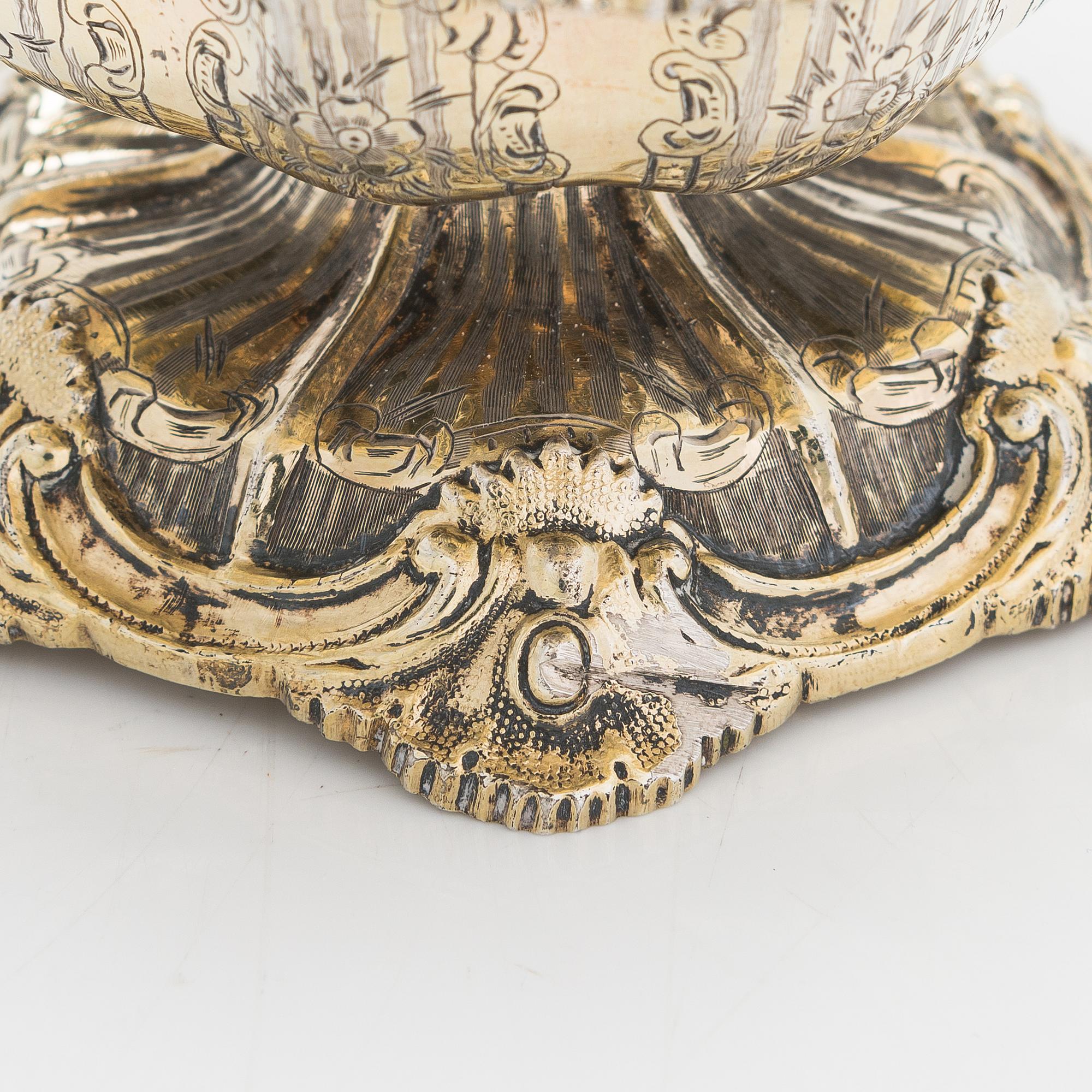 A mid-19th-century parcel-gilt silver salt cellar, Moscow 1846.
