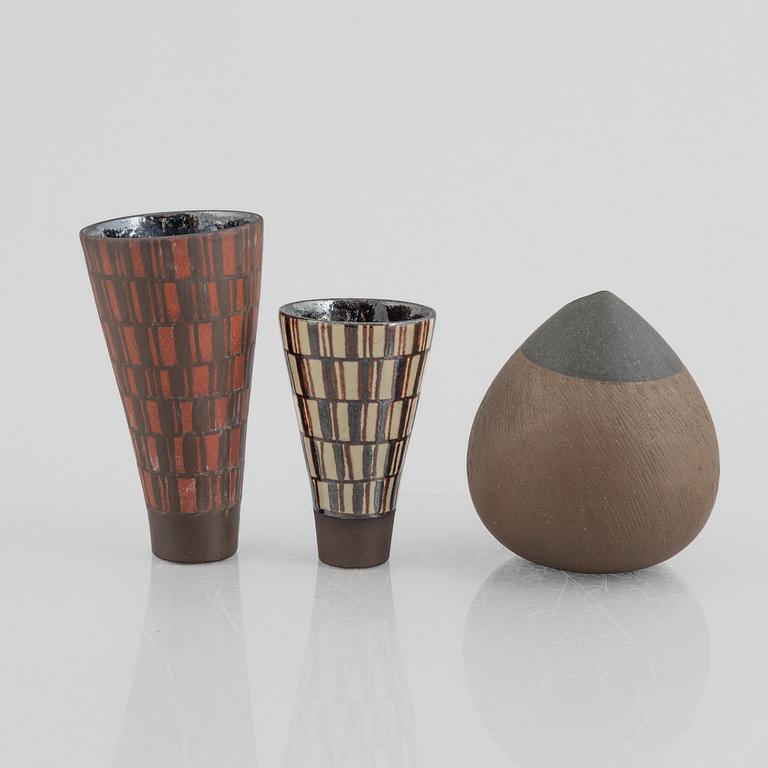 Tom Möller, a set of three stoneware vases, own workshop, Stockholm 1950's/60's.