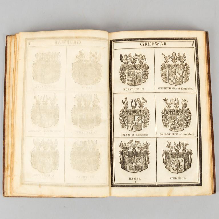 Hundreds of woodcut coats of arms of Swedish Nobility, 1734.