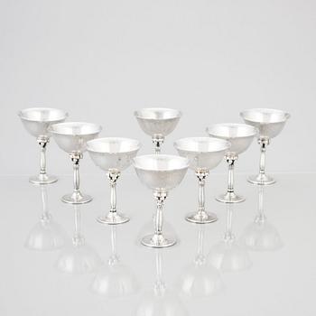 Harald Nielsen, a set of eight sterling cocktail glasses, Georg Jensen, Copenhagen 1933-77, design nr 479 and 479A.