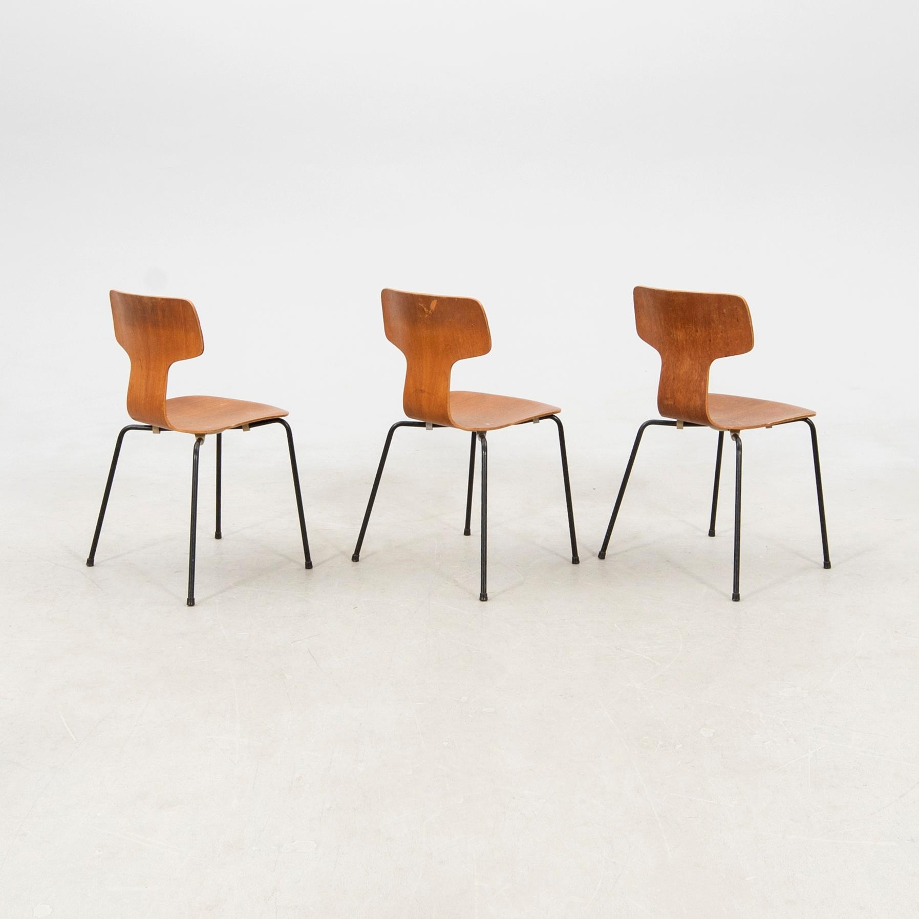 Arne Jacobsen, stolar 6 st "T-stolen" modell 3103 Fritz Hansen 1968.