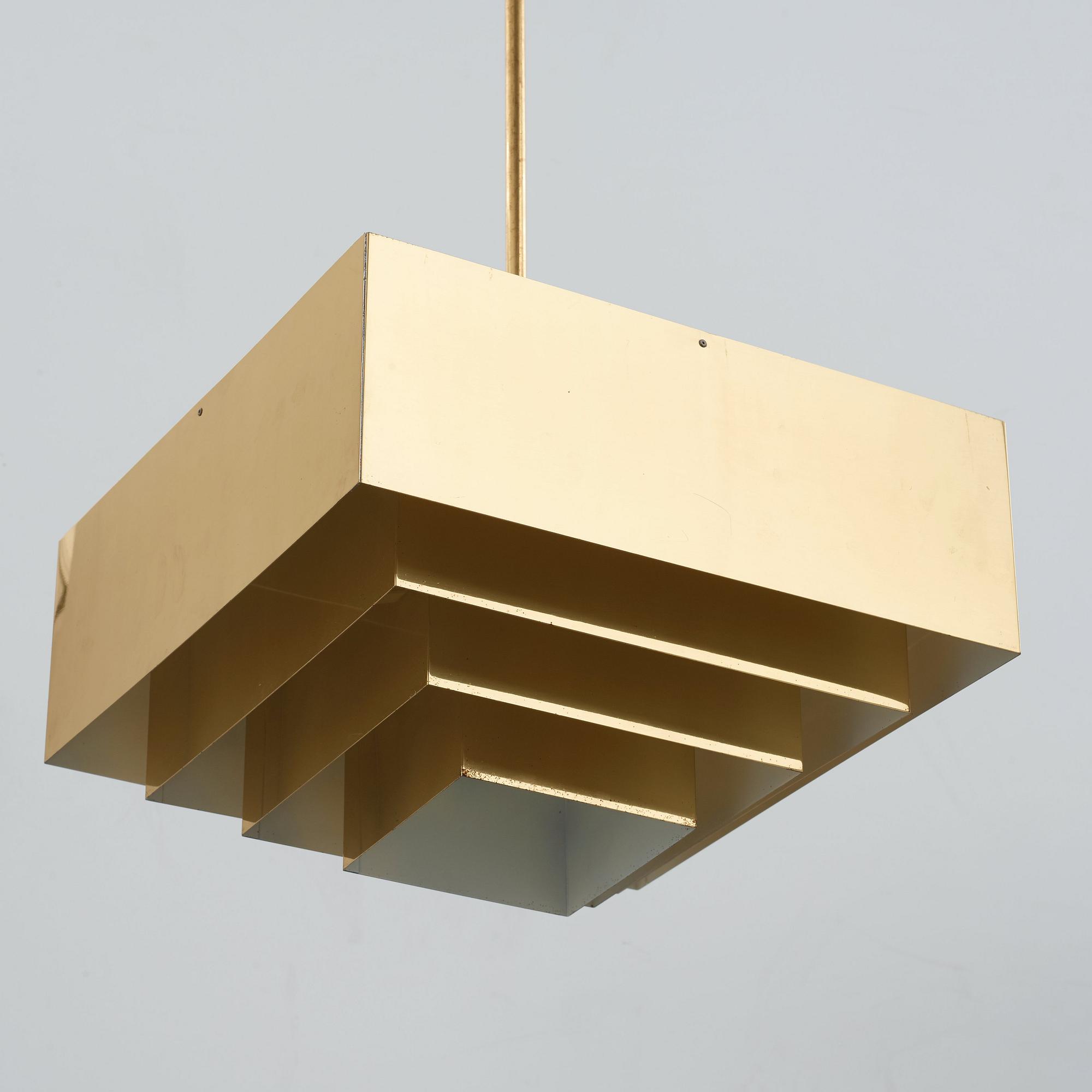 Hans-Agne Jakobsson, a brass and white lacquered "C 896/M" ceiling light, Markaryd, Sweden 1960's-70's.