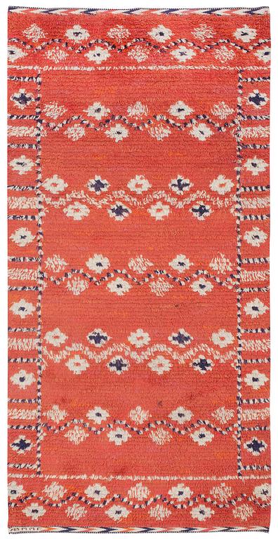 RUG. "Röda Slingan". Knotted pile (Rya). 208,5 x 104 cm. Signed AB MMF.