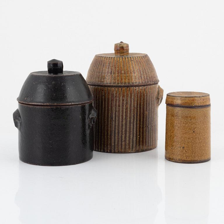 Kirsten Sloth, three urns with covers, own workshop, Denmark, later part of the 20th Century.