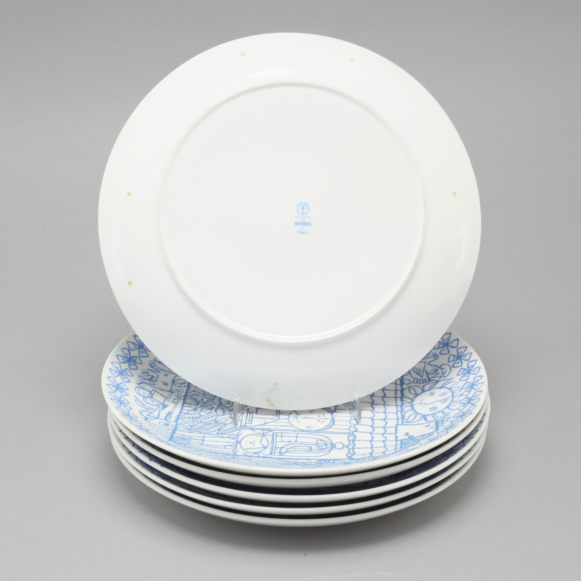 STIG LINDBERG, 6 st tallrikar, "Boro", porslin, Gustavsberg,