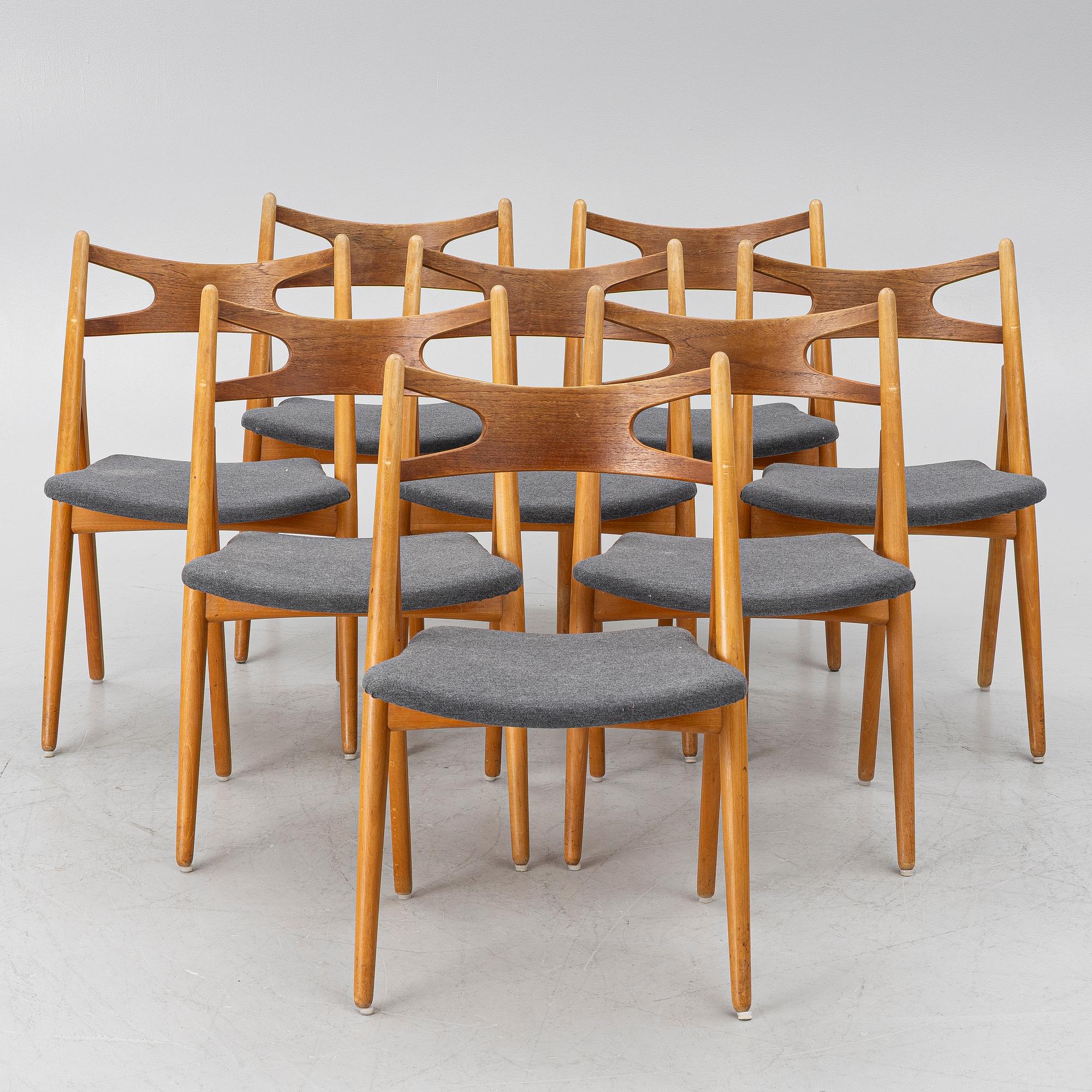 Hans J. Wegner, stolar, 8 st, modell CH-29 "Savbukkestolen", Danmark, 1900-talets mitt.
