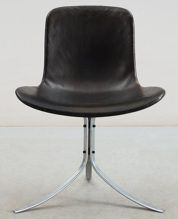 A Poul Kjaerholm black leather 'PK-9' chair, E Kold Christensen, makers's mark in the steel.