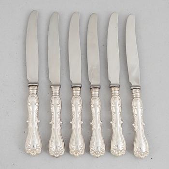 Gustaf Möllenborg-Féron, bordsknivar, 6 st, silver, modell Prins Albert, Stockholm 1864-1880.