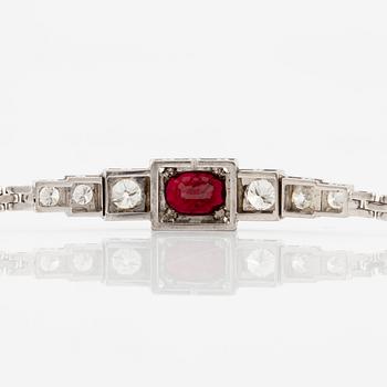 A bracelet 18K white gold with ruby and brilliant-cut diamonds. Malmö 1948.