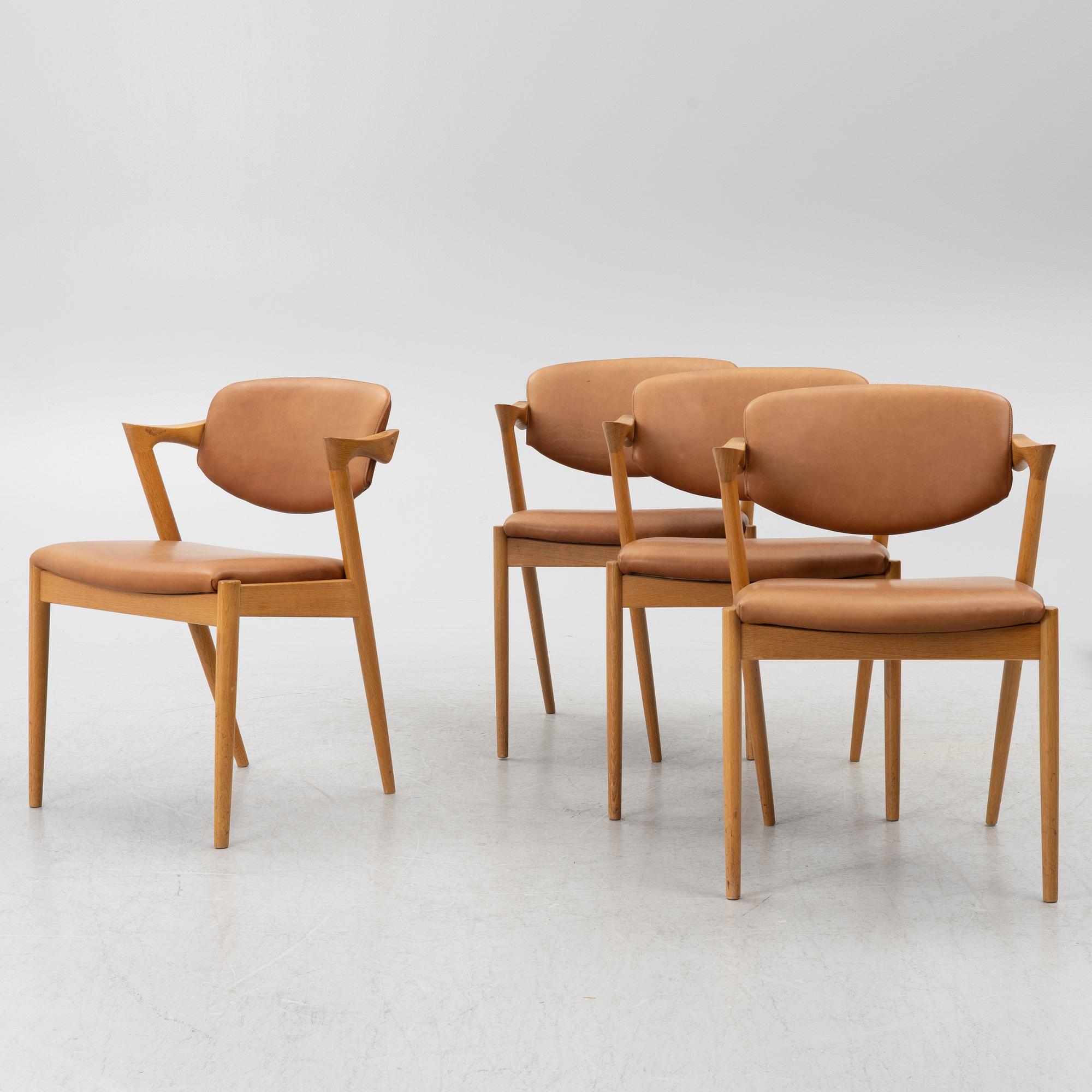 Kai Kristiansen, stolar, fyra stycken, modell 42, Schou Andersen, Danmark, 1950-tal.