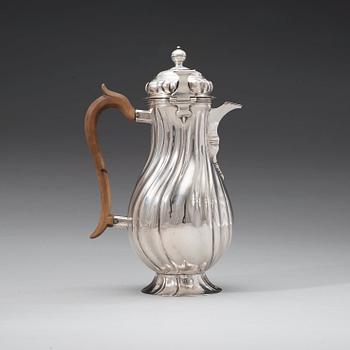 A Greman mid 18th century silver coffee-pot, marks of Johan Christoper Engelbrecht, Augsburg 1749-1751.