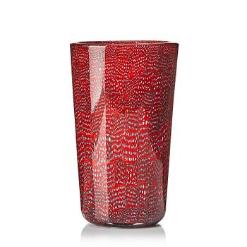 Paolo Venini, a red and opaque "Murrine a Puntini" vase, Venini Murano, Italy 1950-60's.