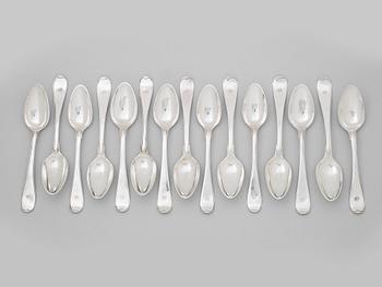 A Swedish 18th century set of 15 dessert-spoons, mark of Pehr Zethelius, Stockholm 1797.