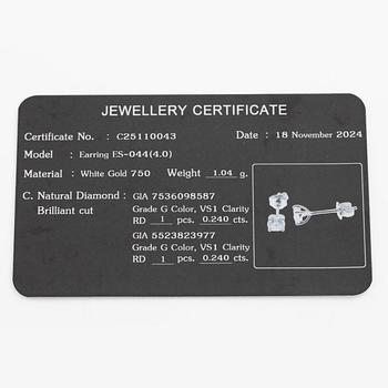 Earrings 18K white gold set with brilliant-cut diamonds, accompanied by GIA dossier.