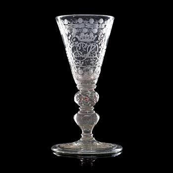 233. A German cut and engraved glass goblet, 18th Century.