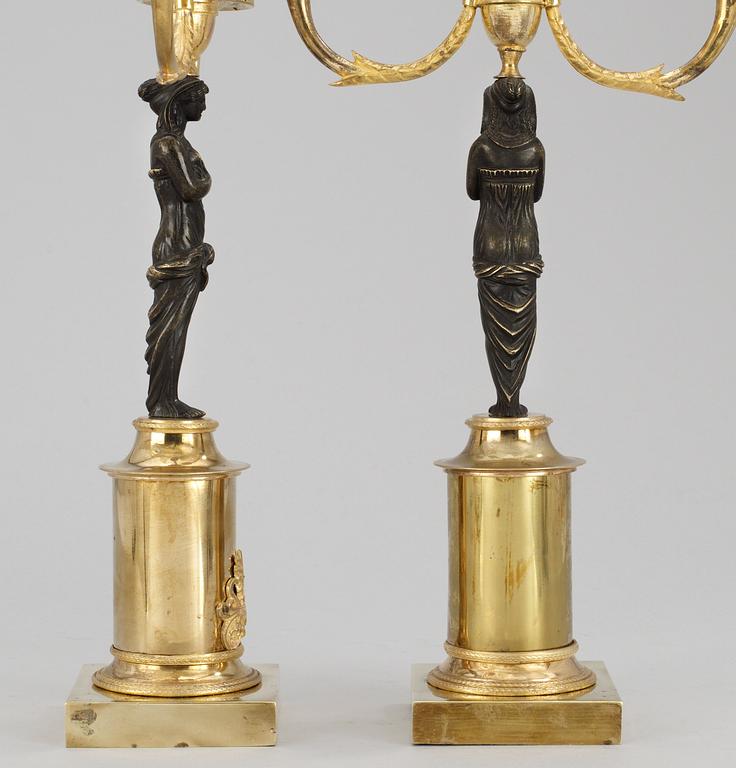 A pair of late Gustavian two-light candelabra.